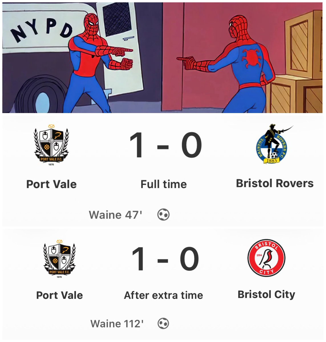 Port Vale do the FA Cup double over both of us in the same season…🤣🤣🤣🤣