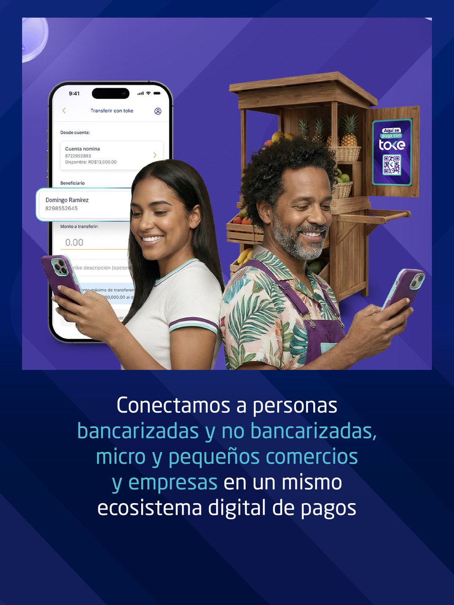 Popularenlinea's tweet photo. Lanzamos Toke, nuestra nueva solución de pagos digitales, creada para transformar la forma en que las personas y los negocios intercambian dinero en la República Dominicana.

Más que una billetera digital, Toke es un ecosistema de pagos que conecta clientes bancarizados y personas no bancarizadas en un mismo entorno, eliminando fricciones y reduciendo la dependencia del efectivo.

Con una experiencia simple, permite realizar pagos y transferencias usando solo un número de celular o un código QR. Asimismo, permite a micro y pequeños negocios realizar cobros instantáneos, promoviendo mayor eficiencia, trazabilidad y seguridad.

Además, a través de una Cuenta Flash digital, que se obtiene en minutos, los usuarios pueden comenzar a construir su historial financiero.

Con esta iniciativa, fortalecemos nuestra estrategia de transformación digital, ampliamos el acceso a servicios financieros y contribuimos al desarrollo económico del país, integrando a más personas y comercios a la economía digital.
 
#CadaEsfuerzoCuenta #BancoPopularDominicano #TokePopular #BancaDigital