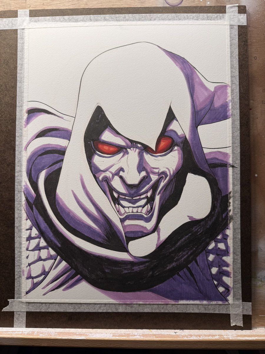 drew_moss's tweet image. Hobgoblin #wip #spiderman #process just an under paint with markers.  Still having my sale if anyone is interested please contact me.