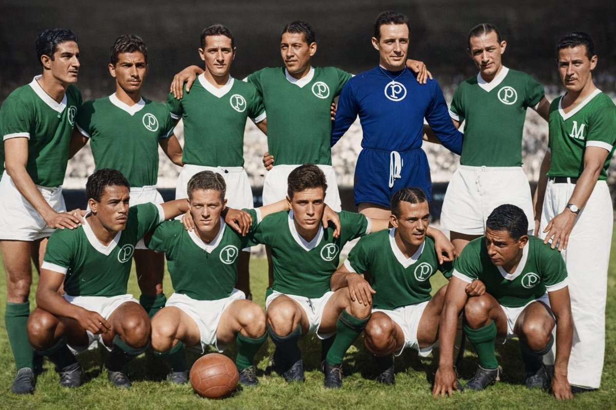O time do Palmeiras minutos antes da disputa da semifinal do mundial de clubes de 1951 contra o Vasco, bela imagem colorida por mim, ajude meu Trabalho retuitando e principalmente me seguindo