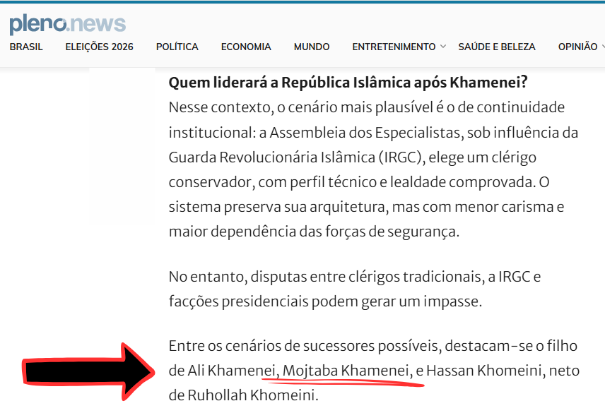 _lawrencemaximo's tweet photo. Conforme minha análise sobre os cenários de sucessão no artigo de ontem — publicado apenas hoje —, o filho de Khamenei, Mojtaba Khamenei, assume o lugar do pai como novo líder supremo do regime terrorista do Irã! https://t.co/eE7TC35WE4