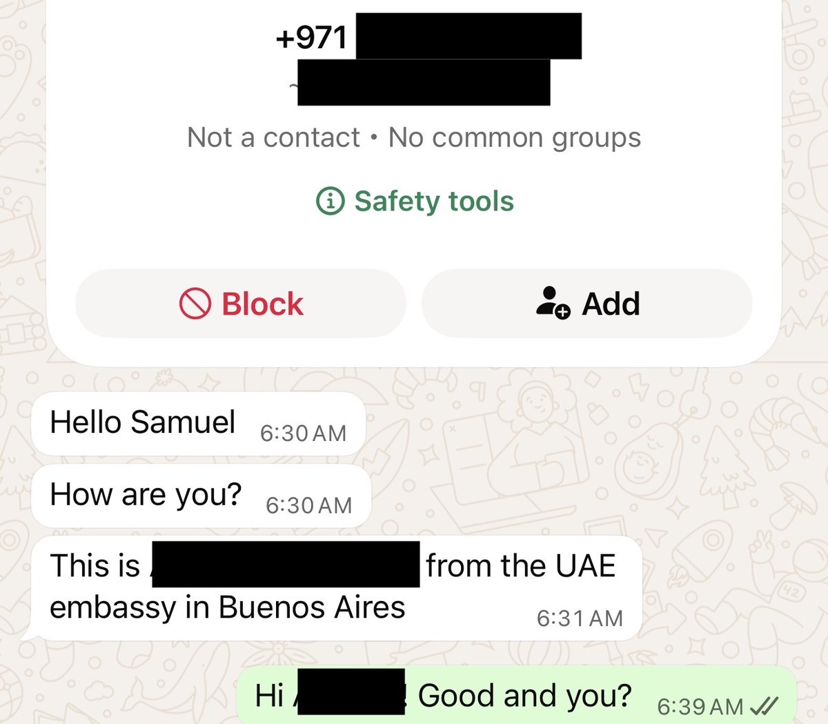 i just want to explain something again, because its nuts.

i was in ARGENTINA, in BUENOS AIRES (now i am flying out) and at 6:30am (!!!),  the day after the start of the attacks, the UAE embassy reached out to ensure i am okay and that any logistical needs i have can be