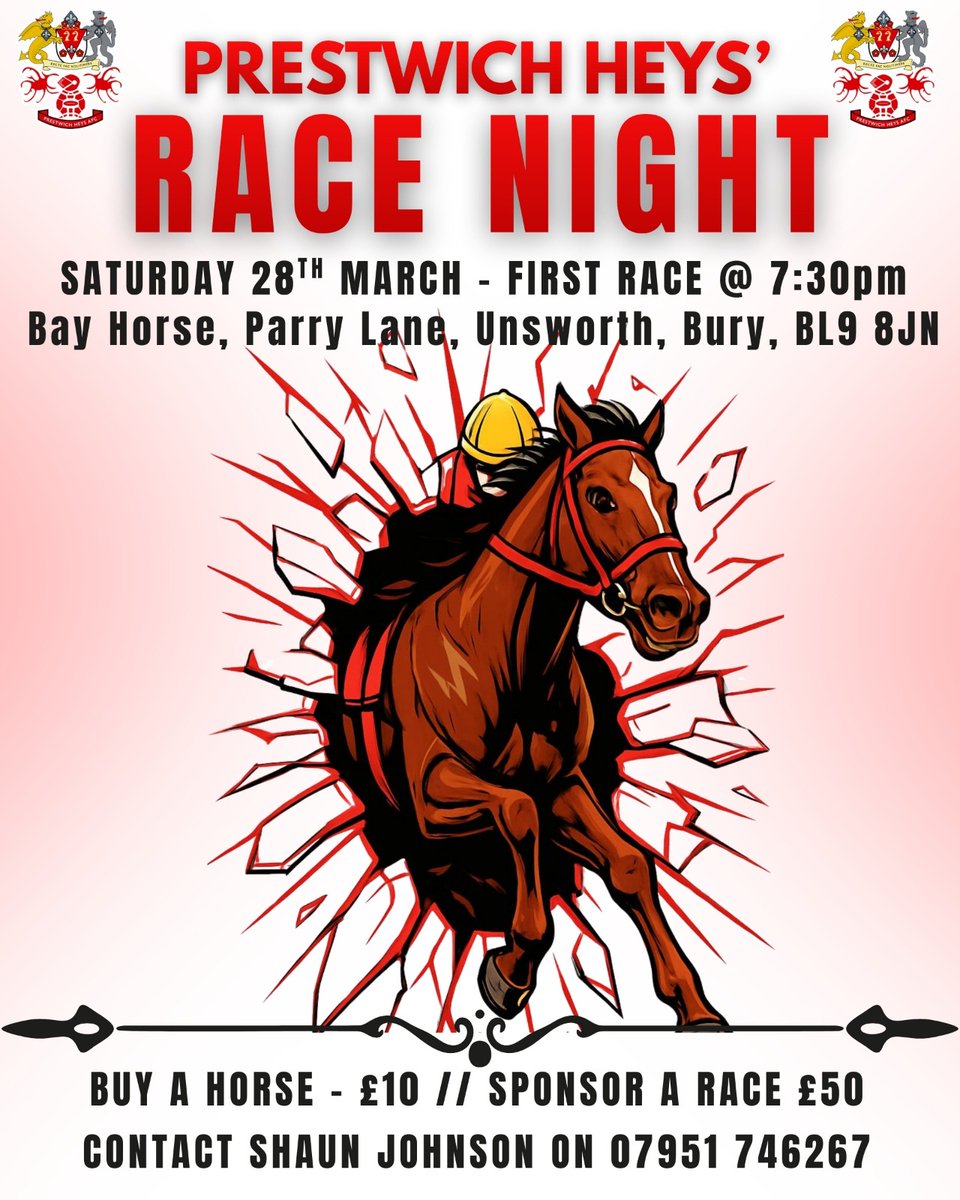 🔴 Join us for our annual Race Night on Saturday 28th March at the Bay Horse! Full details below 👇