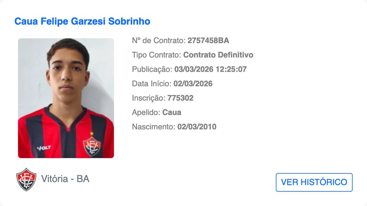 bidDoVitoria's tweet photo. ✍️ Jogador publicado no BID: Caua
    
📅 Publicado em: 03/03/2026 12:25:07

📝 Tipo de contrato: Contrato Definitivo

🔚 Data de término do contrato: 28/02/2029

#Caua #BID #ECVitoria https://t.co/mOM5rWRbZ4