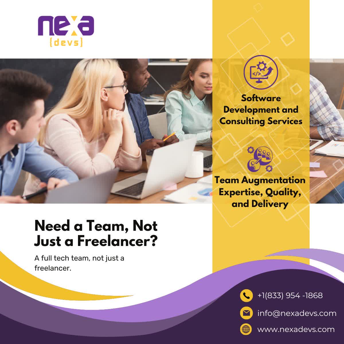 NexaDevs's tweet image. Freelancers offer flexibility but lack the comprehensive support of a dedicated team. Get a full team with Nexa.

#DedicatedTeam #TeamCollaboration #FreelancerVsTeam #Fullstack #QAEngineer #ScrumMaster #ProjectManagement #NexaDevs