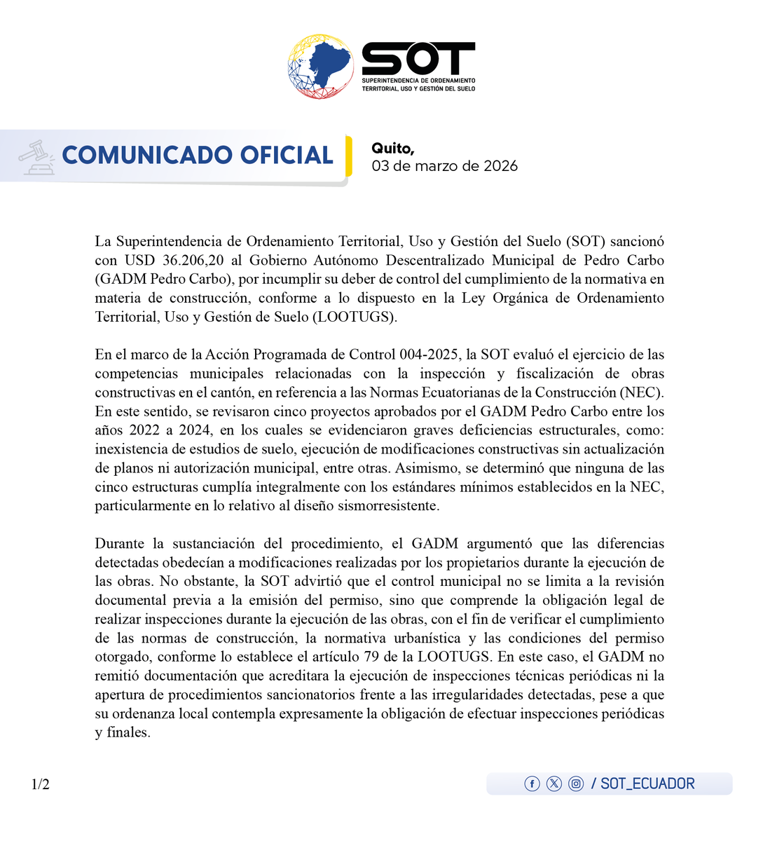 sot_ecuador's tweet photo. #SOTInforma https://t.co/GSBag0FVOK