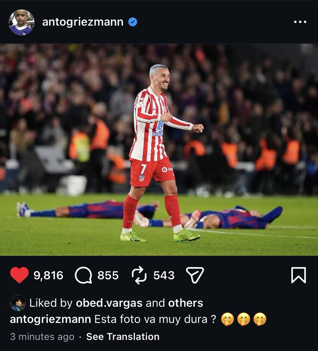 AtletiHouse's tweet photo. 🚨🇫🇷 الأسطورة أنطوان غريزمان ردًا على حساب نادي برشلونة:

"هل هذه الصورة تعطي انطباع قوي؟." 🤯🤯🤯 https://t.co/TZ79gxgSMU