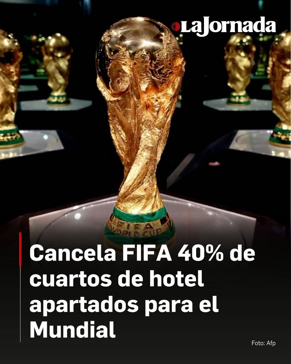 ⚽️ 🏨 A 101 días de la inauguración del Mundial, la FIFA canceló 40% de las 2 mil reservaciones que tenía desde hace varias semanas en la capital, informó el director general de la Asociación de Hoteles de la Ciudad de México, Alberto Albarrán Leyva, quien desconoce la causa.