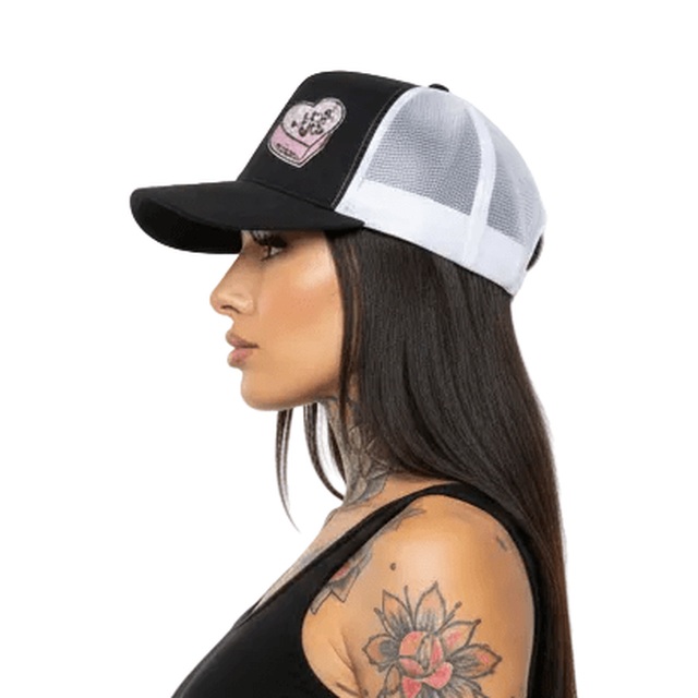 THIGHBRUSH® "LICK ME" Trucker Snapback Hat in Black and White. 5-Panel, White Mesh. Embroidered "LICK ME" Heart. Adjustable. Product Link: thighbrush.com/products/thigh…®-lick-me-trucker-snapback-hat-black-and-white #THIGHBRUSH #BEARDS