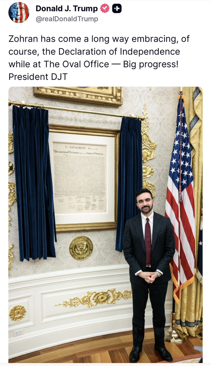 metzgov's tweet photo. In the midst of everything going on, Trump posts a photo of Zohran Mamdani in the Oval Office from last week and teases the NYC mayor. https://t.co/yXKYRjo3eY