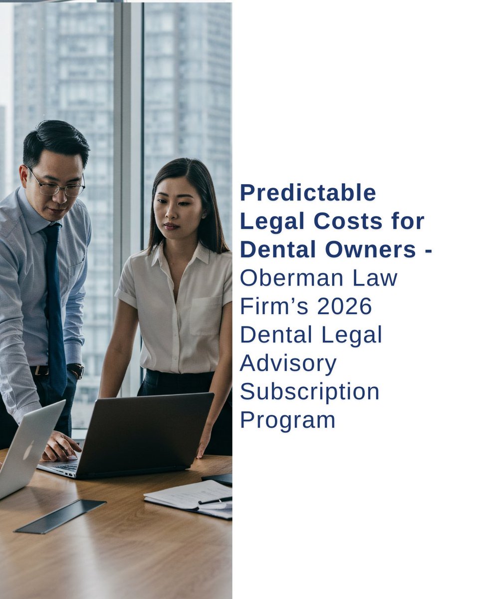 ObermanLaw's tweet image. Legal costs shouldn’t be a surprise.

Our fixed monthly subscription allows dental practices to budget confidently while receiving consistent legal guidance throughout the year.

#DentalPracticeOwner #PredictablePricing #DentalFinance #PracticeOperations #LegalClarity #Dental
