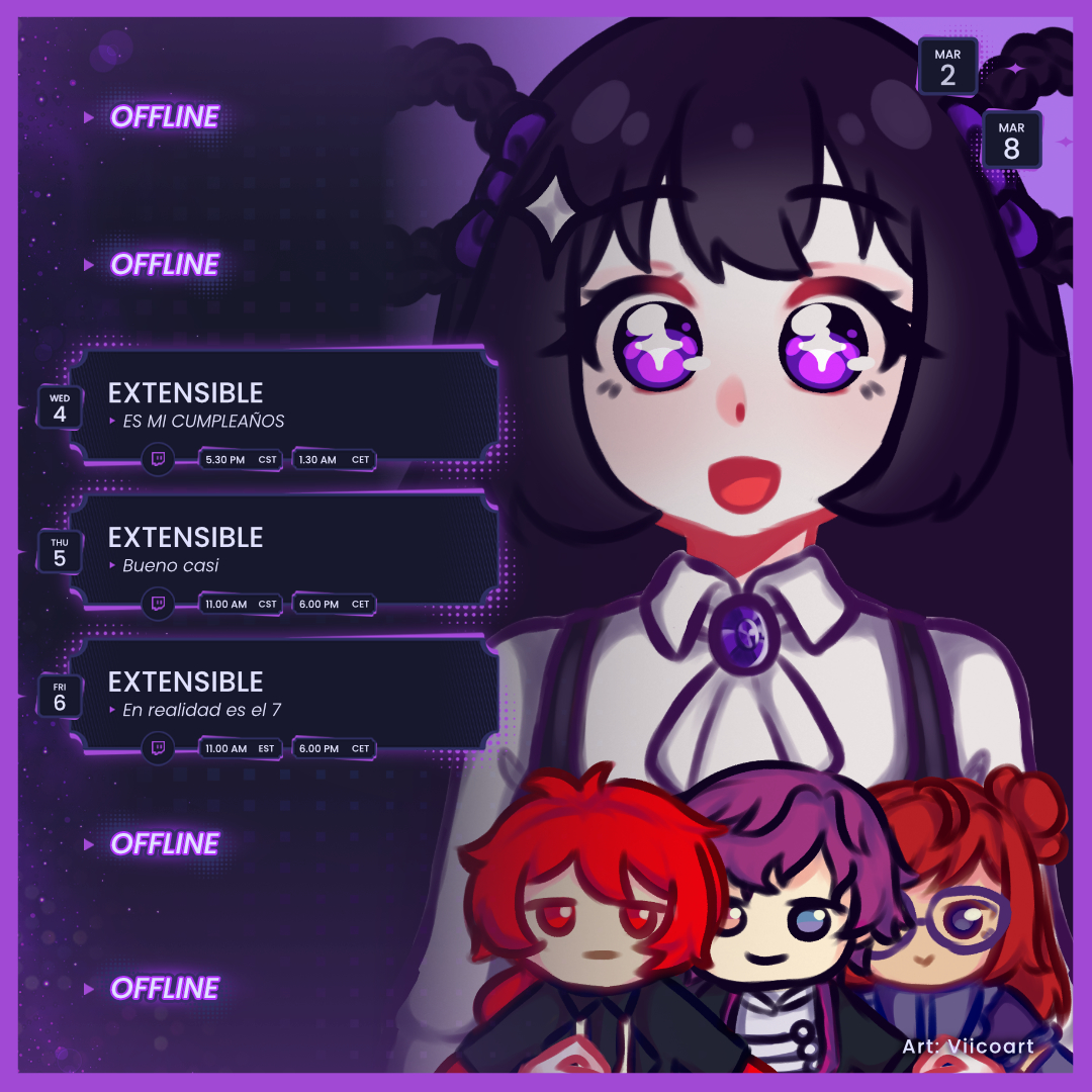 🟣 Calendario 2 de marzo - 8 de marzo

ES MI CUMPLEAÑOOOS WOOOOOOOOO

Arte #viicoart 💜💜💜