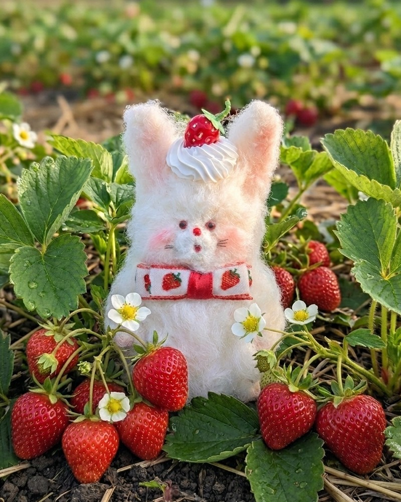 いちご展11に向けて、もじゃぐるみのうさぎさんが一匹完成しました