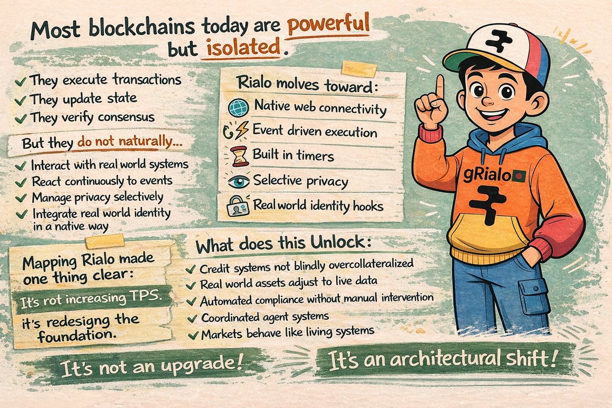 Most blockchains today are powerful but isolated.

They execute transactions
They update state
They verify consensus.

But they do not naturally
Interact with real world systems
React continuously to events
Manage privacy selectively
Integrate real world identity in a native way.