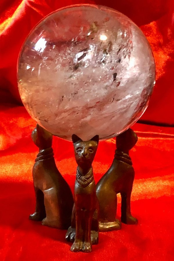 SubRosaMagick's tweet image. Clear Rainbow Smoky Topaz Scrying 'Crystal Ball' 96mm on Vintage Bronze Bast Bastet Cat Stand - #Divination #Witchcraft #Psychic 
link in comments