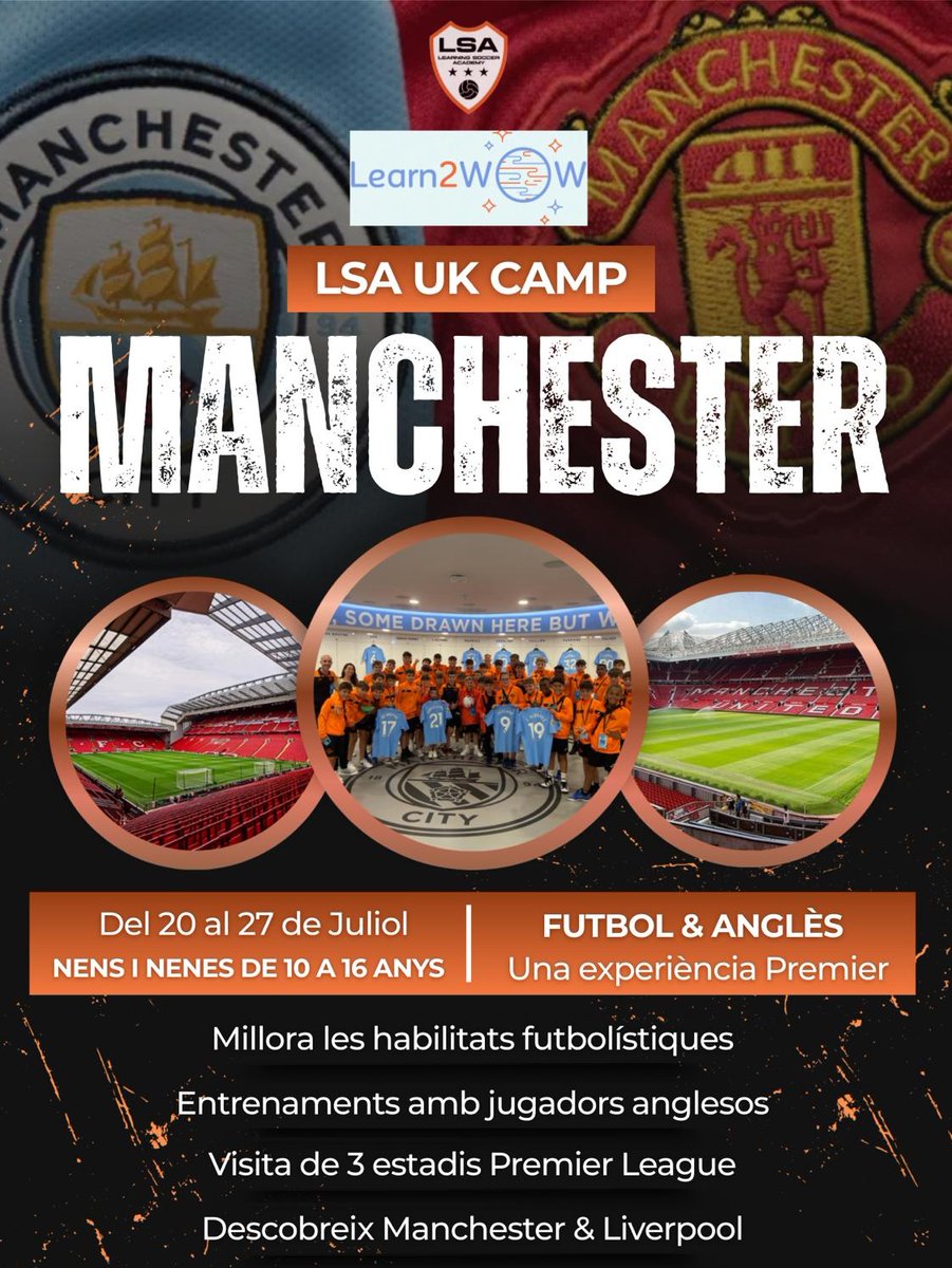 ⚽️🇬🇧 ¿Te imaginas vivir una experiencia Premier League este verano?
Del 20 al 27 de julio, nuestros chicos y chicas de 10 a 16 años podrán vivir una semana inolvidable en Manchester.
No es solo un campus. Es una experiencia que combina deporte, idioma y crecimiento personal.