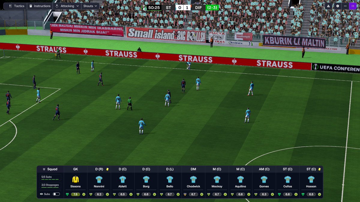 mymelliehascfm's tweet photo. 6th game in the UECL in my St. George' s FC ๐ฒ๐นsave a 3-1 win against @Djurgardens_IF ๐ฎ๐ธ sees me through. Like the banner says โsmall Island, big ballsโ #FM26 #MaltaFA #UECL https://t.co/Br3KGSqftt