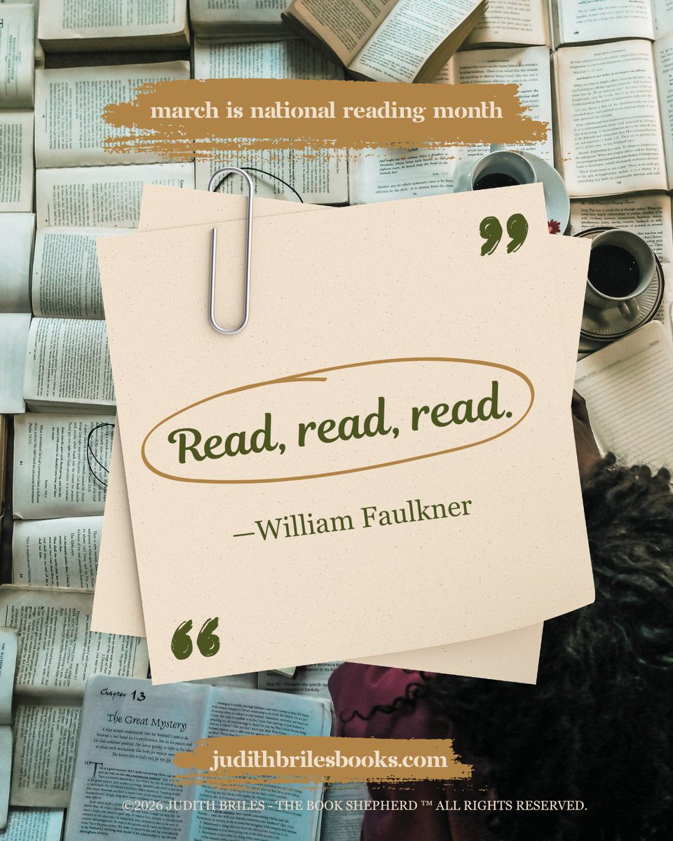 mybookshepherd's tweet image. March is National Reading Month … Read, read, read. —William Faulkner

JudithBrilesBooks.com
#NationalReadingMonth #ReadReadRead #BookLovers #ReadingCommunity #MarchReads