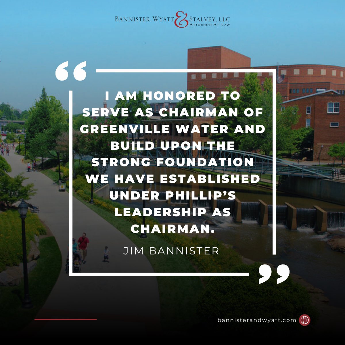 We are proud to share that Jim Bannister has been named Chairman of <a href="/GreenvilleWater/">Greenville Water</a>

Congratulations Jim! We’re grateful for your leadership and continued commitment to the Upstate.

Read the full story:
greenvillewater.com/news/jim-banni…

#GreenvilleSC #Leadership #PublicService