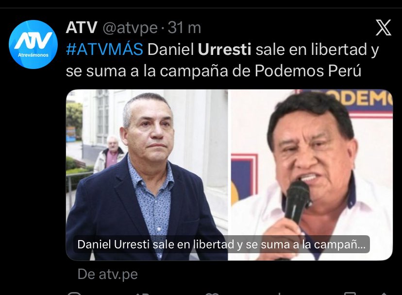 maurdiver's tweet photo. En el Perú, salir de prisión y entrar al toque a la política (y viceversa) es cosa de todos los días. Y lo gracioso es que igual votan por ti. #Urresti https://t.co/O4MK0L5GGW