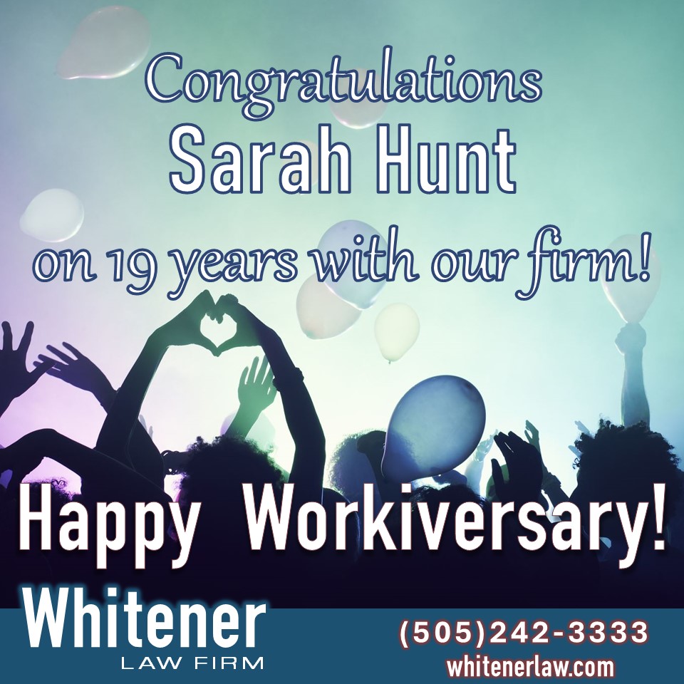 WhitenerLaw's tweet image. We are proud to congratulate our own Sarah Hunt for her 19 years with Whitener Law! Thank you for your hard work and your willingness to always help out. We cannot wait for many more years with you. Congratulations! #workiversary #19years #personalinjury