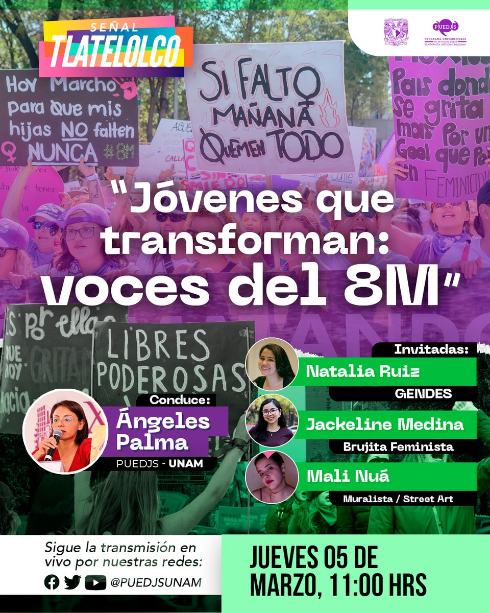 Las jóvenes heredan conquistas, sí… pero también enfrentan desafíos nuevos: violencia digital, presión en redes, precariedad y brechas que aún duelen🍃

En #SeñalTlatelolco📡 queremos escucharlas y entender cómo están reescribiendo la lucha por la igualdad♀️

💜Nos acompañan