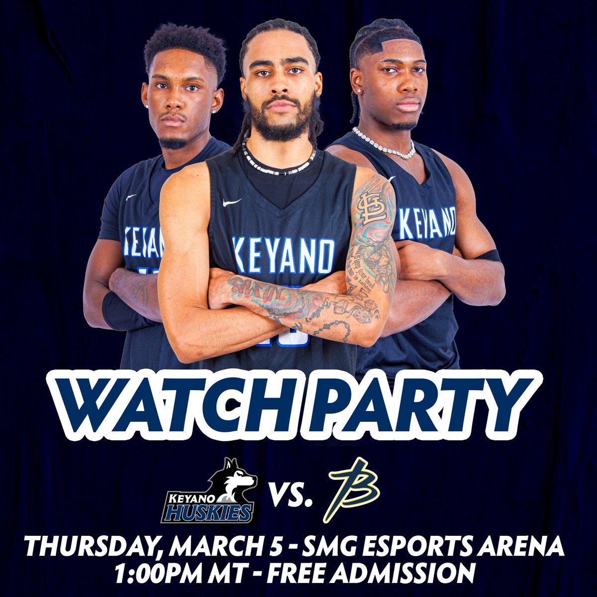 keyanohuskies's tweet photo. WATCH PARTY! 

Come together to cheer on the Keyano Huskies Men’s Basketball team as they begin their bid for ACAC Gold Thursday, March 5 at 1:00pm MT! 

The watch party will be at the SMG Esports Arena and admission is free for everyone to enjoy the game! 

#PrideInThePack https://t.co/KAGoEYKPRI