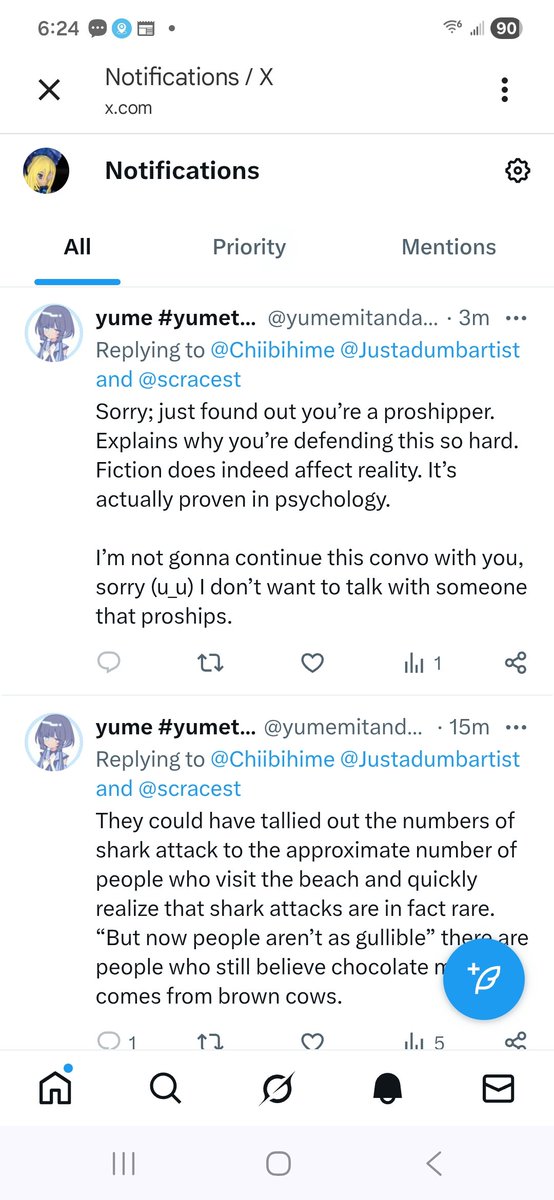 Incorrect understanding of "proshipper"  but hey, at least you didn't tell me to die over it.
Damn, she didn't even sling childish insults. 😱

I wish all antis were this civil. 😐 Cause then we wouldn't have such a toxic environment.