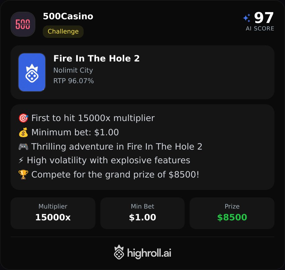 CasinosPapi's tweet photo. Daily Promo Alert!

https://t.co/pIWPgWG8Su

500Casino introduces the fiery First to hit 15000x multiplier challenge in Fire In The Hole 2, featuring high volatility and explosive rewards.

🎯 Race to hit a massive 15000x multiplier
💰 Minimum bet: $1.00
⚡ High volatility, dynamic gameplay
🏆 $8500 grand prize awaits the top contender