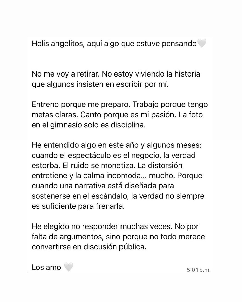 “Cuando el espectáculo es el negocio, la verdad estorba.” ✍🏼

— Ángela Aguilar vía su canal de WhatsApp.