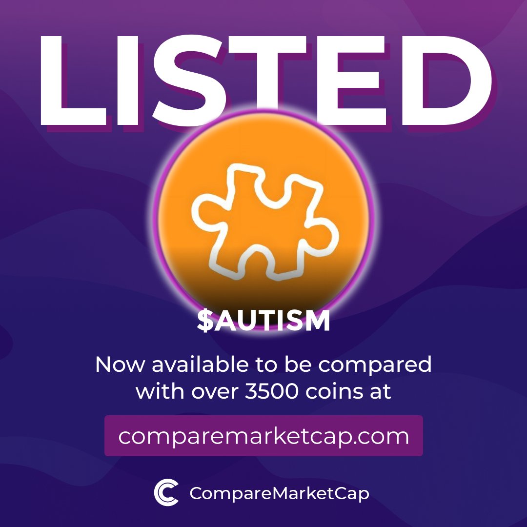 $AUTISM is now listed on comparemarketcap.com/coin/autism-co…!

📈$3.6M
💸$0.004

Check Autism Coin on:
Website: autismcoin.fun
X: <a href="/AutismCoin_/">Autism Coin</a>
Telegram: t.me/AutismCoin_Ent…