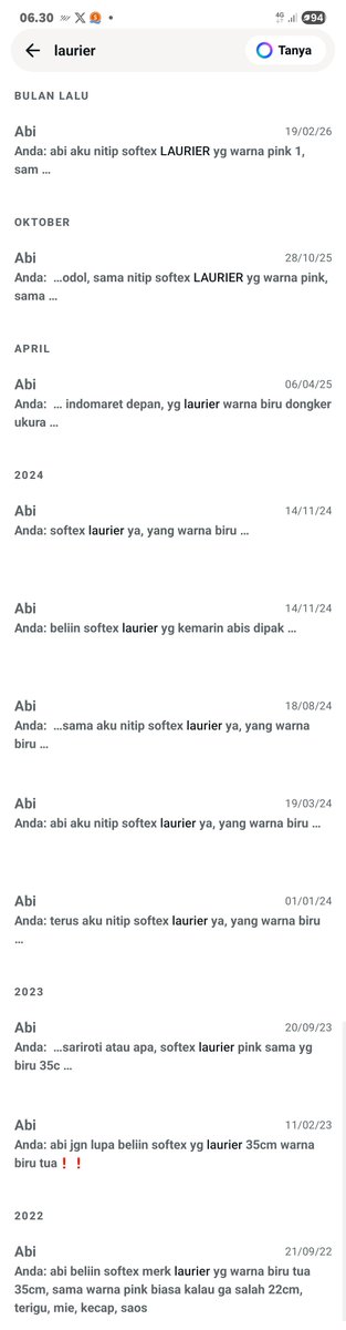 O2O5ttalgi's tweet photo. alhamdulillah bapakku masih mau aku titip beliin pembalut🥹🫶🏻 btw janggal dikit "softex" "laurier" soalnya bapakku taunya pembalut itu namanya yaa softex trus kalo ga dikasih tau merk sm jenisnya pasti ngambil asal😭 https://t.co/jMke4etmos