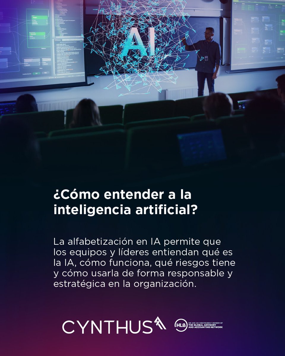 ⚠️Implementar #IA sin estrategia es solo gastar en tecnología. 

La alfabetización en IA ayuda a que tu organización comprenda sus riesgos e impacto en el negocio, para establecer criterios, responsabilidades y límites claros. 

Más información en:
👉cynthus.com.mx/alfabetizacion…