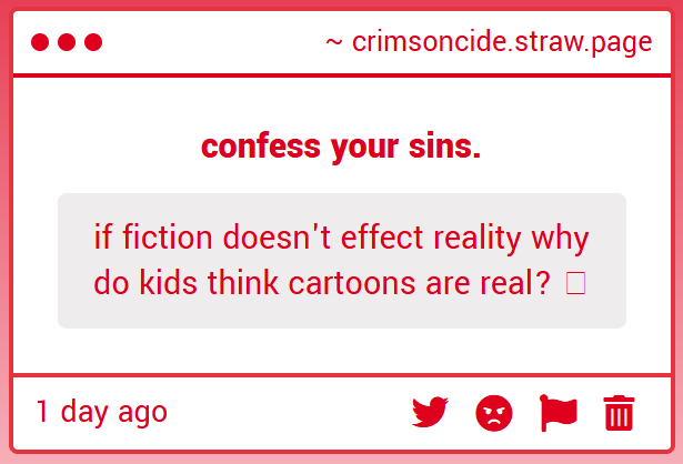crimsoncide's tweet photo. if your argument is "children think cartoons are real," then what you are actually admitting is that your standard for media literacy is toddler-level cognition. is that where your development stopped? https://t.co/N8QWIlkuam