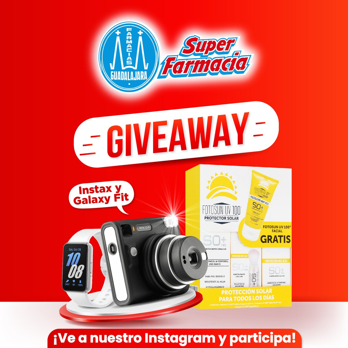 ¡Protégete del sol junto a Farmacias Guadalajara y Fotosun!​

Participa en el Giveaway, ve a nuestro Instagram y conoce las bases para tener la oportunidad de ganar productos marca Fotosun, acompañados de una cámara Instax y un Smartwatch instagram.com/farmaciasguada…
