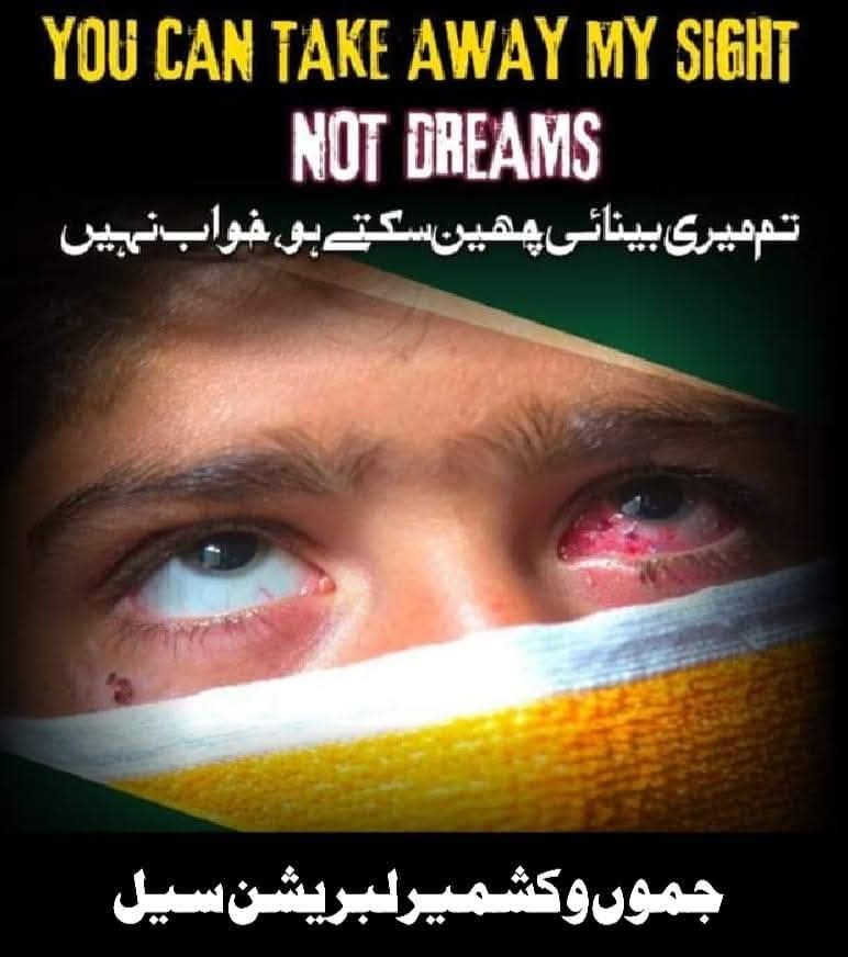 تم میری بینائی چھین سکتے ہو، خواب نہیں 
#KashmirLivesMatter #IIOJK