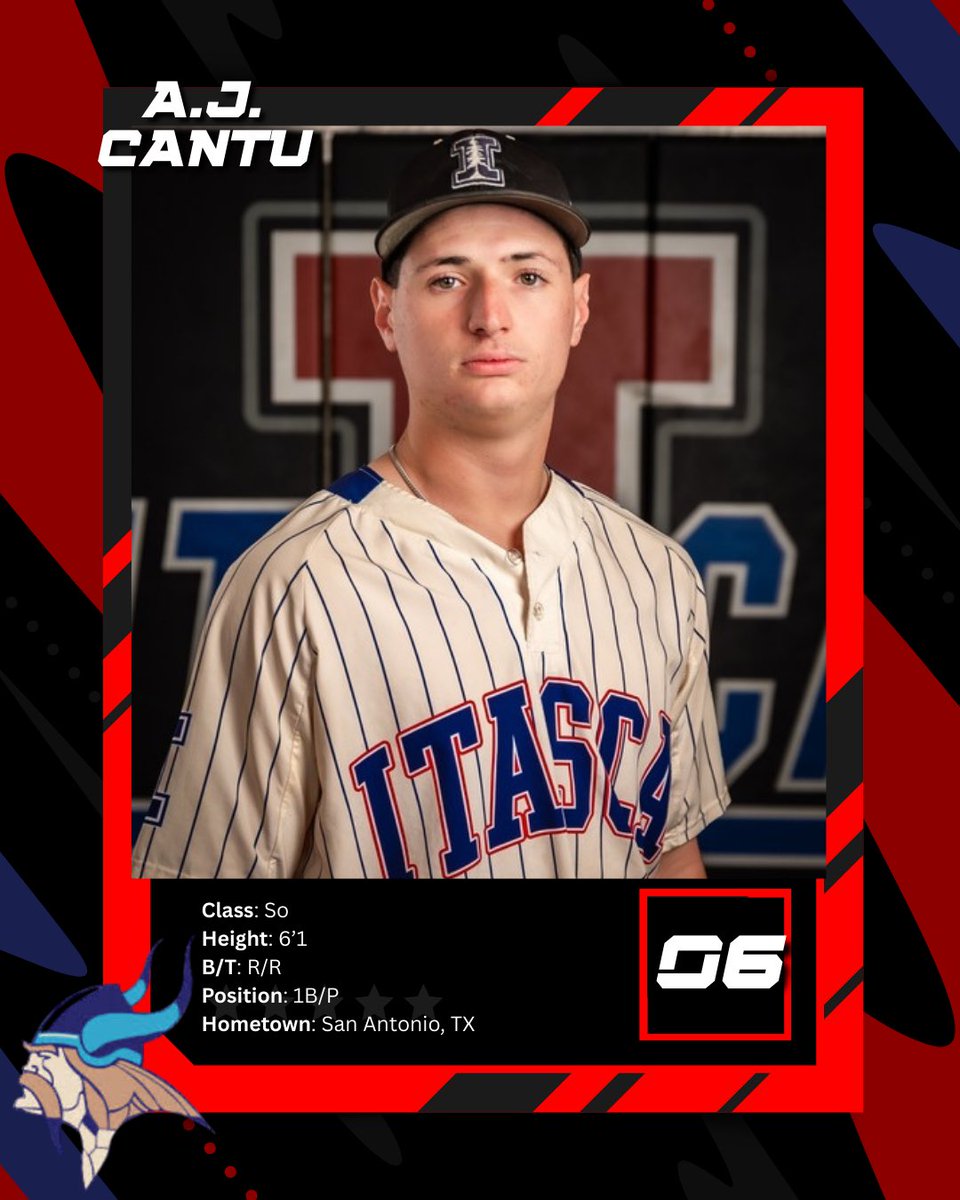 baseball_Itasca's tweet photo. Player Spotlight: A.J. Cantu 

Class: So
Height: 6’1
B/T: R/R
Position: 1B/ P
Hometown: San Antonio, TX

#vikingproud https://t.co/d3iXaEIRrB