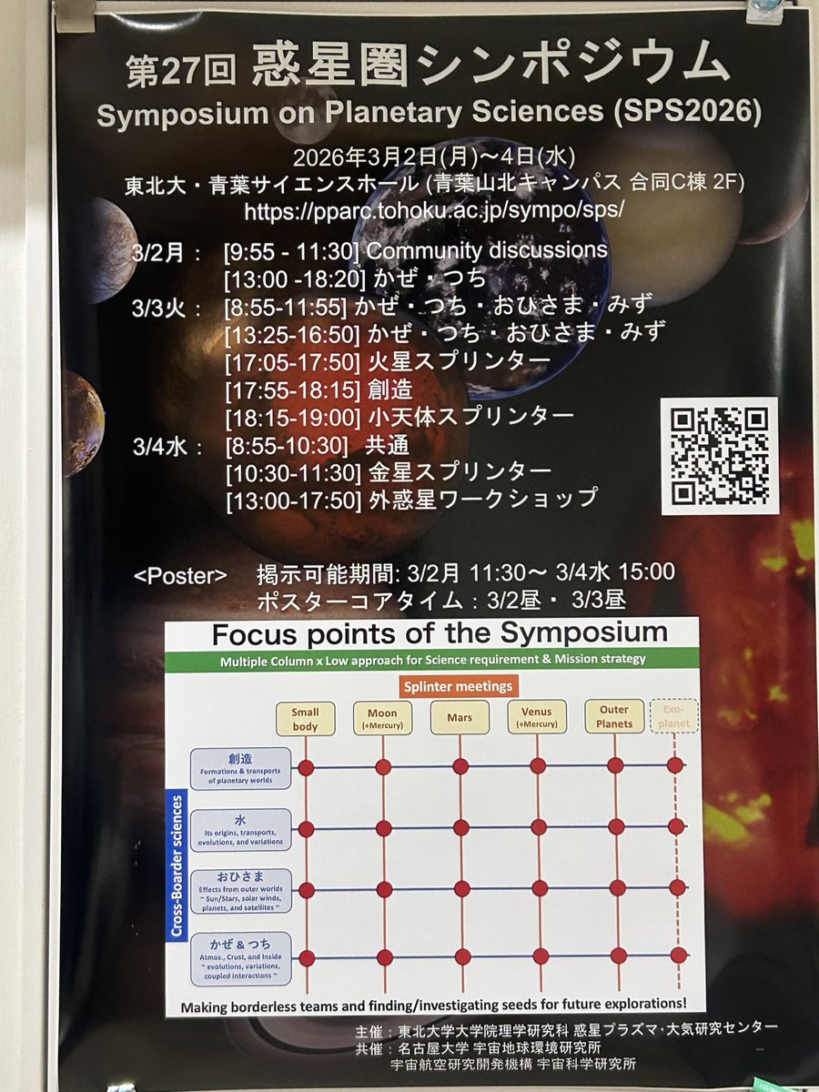 NeSTRA_MTP's tweet photo. 第27回惑星圏シンポジウム＠東北大学に参加✨

火星大気や地質の観測提案が行われ、着実に具体化が進む火星探査！
段階的な着陸計画や小型ペイロード戦略の議論も印象的でした🔥

技術の進展が探査の可能性を広げ、科学的知見へとつながっていく。

その中でNeSTRAのMars Touchも火星着陸へ挑戦中🚀 https://t.co/Qf39qwajrM