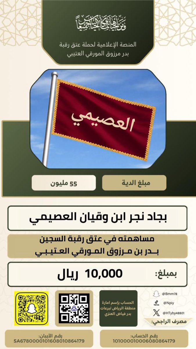 حملة عتق رقبة بدر بن مرزوق المورقي العتيبي tweet media