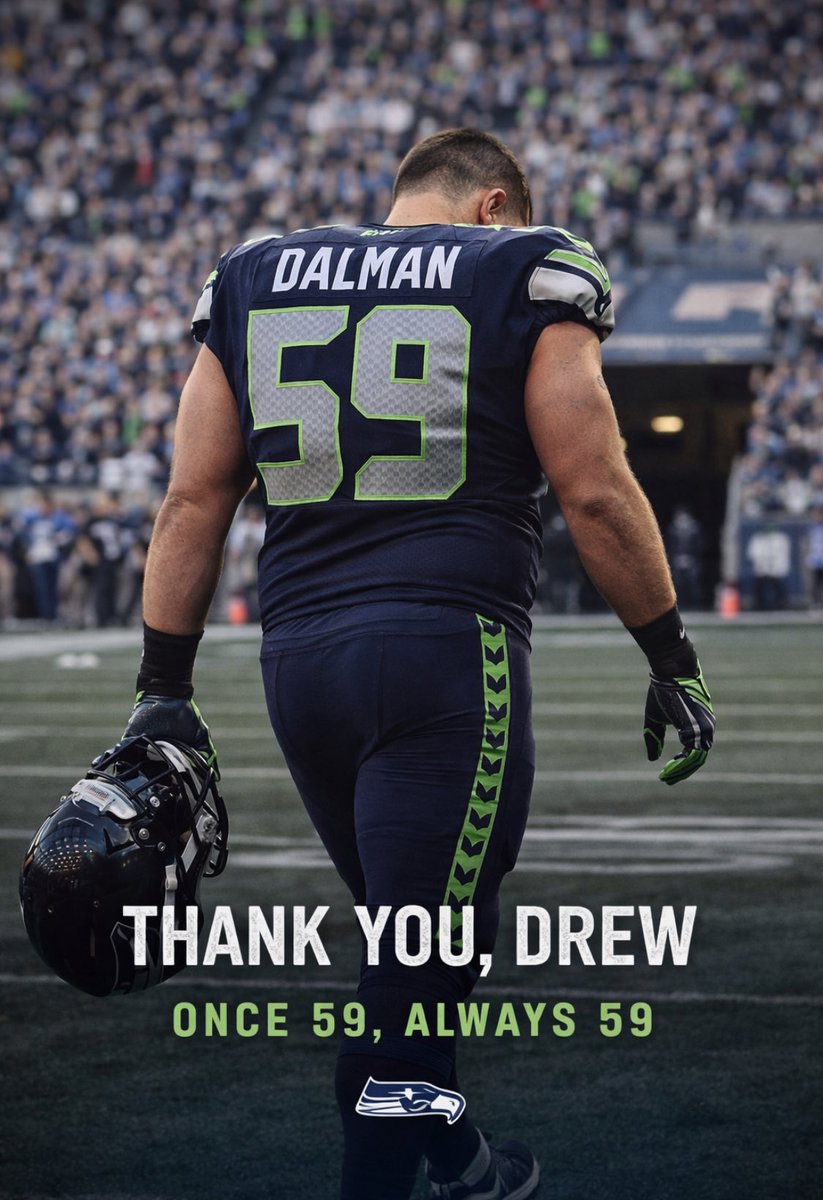 SeahawksFnF's tweet photo. From the first snap to the final whistle, you gave this franchise everything. Thank you for anchoring the line, protecting our QB, and leading the right way. Once 59… Always 59. 💚🫡 #Seahawks #ThankYouDrew” https://t.co/HXy6Vfxy1q