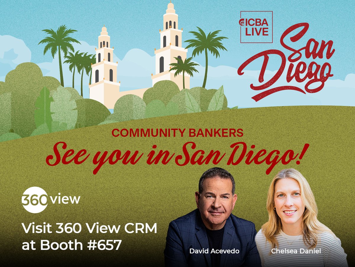 We’re looking forward to ICBA LIVE 2026 in San Diego this week!

Stop by the 360 View booth to meet our team, learn how our CRM and marketing automation platform helps banks unlock the power of their data, and grab some fun swag while you're there.