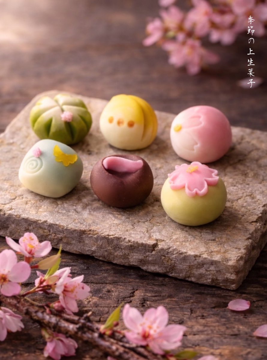 ❁𓂃𝒢𝑜𝑜𝒹 𝓂𝑜𝓇𝓃𝒾𝓃𝑔𓂃❀ おはようございます
若女将です👘

春のやわらかな日差しとともに
上生菓子も意匠を一新🌸
 🌼 蝶（練切）黒こしあん 🌸 桜（練切）白こしあん 🍀 白詰草（練切）黒小倉あん 🌙 宵桜（練切）白小倉あん 🌿 春景色（練切）草小倉あん 🌸 吉野桜（練切）黄味あん