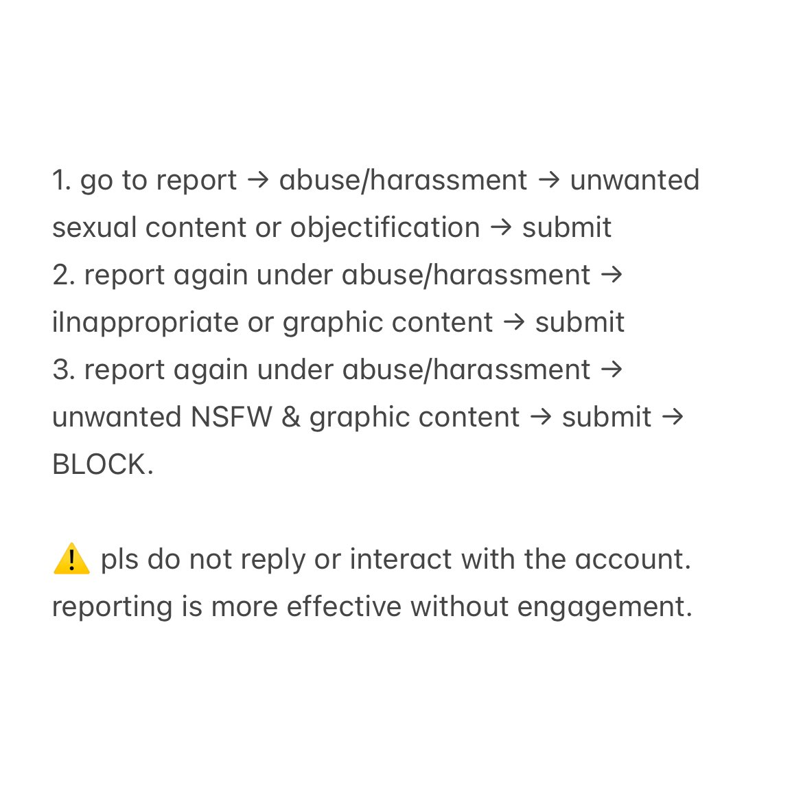 🚨 HELP REPORT AND BLOCK🚨

this account is spreading inappropriate and sexualized content about 🐢 also generate videos using AI tools.

📎 x.com/zayoseo

kindly ask for your help in reporting it. please follow these steps: