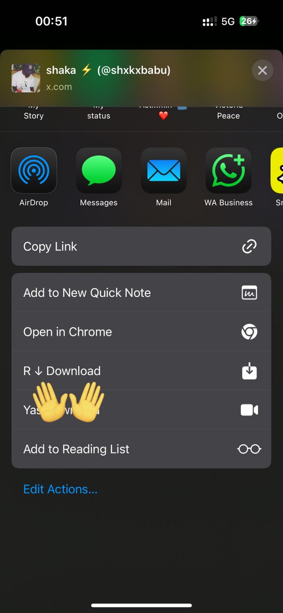 Oonyemaa's tweet photo. @shxkxbabu On iPhone download rdownload and add it to your shortcuts app ,It automatically sets up. So when you click the “share via” button on a video it shows you rdownload as one of the download options option . https://t.co/6M4arHbMQc