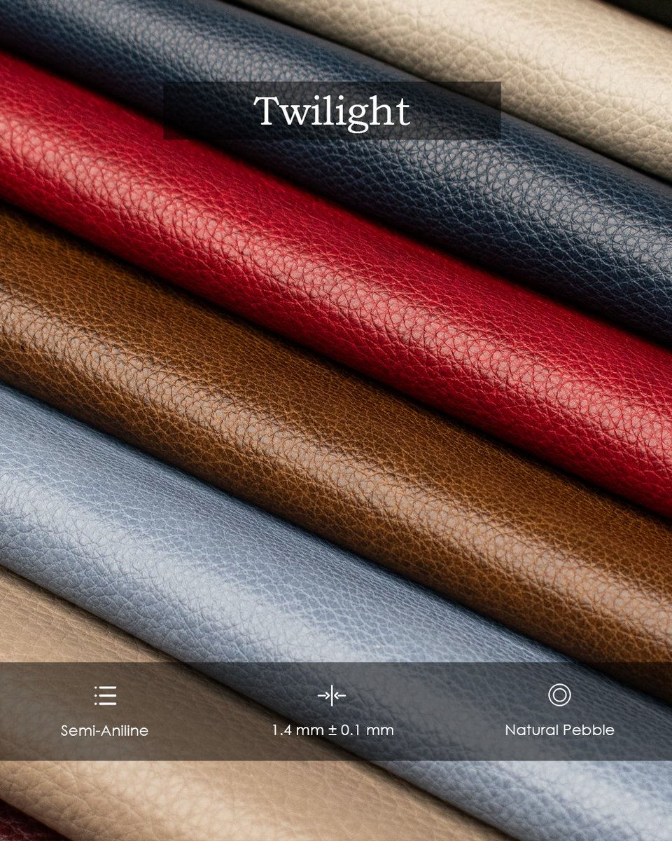 Twilight is for those looking for a combination of conventional finishing with modern applications and colors. 

Category: Semi-Aniline
Thickness: 1.4 mm ± 0.1 mm
Grain: Natural Pebble
Industry: Upholstery, Accessories

magnusleather.com/portfolio/twil…

#MagnusLeather #leathercompany