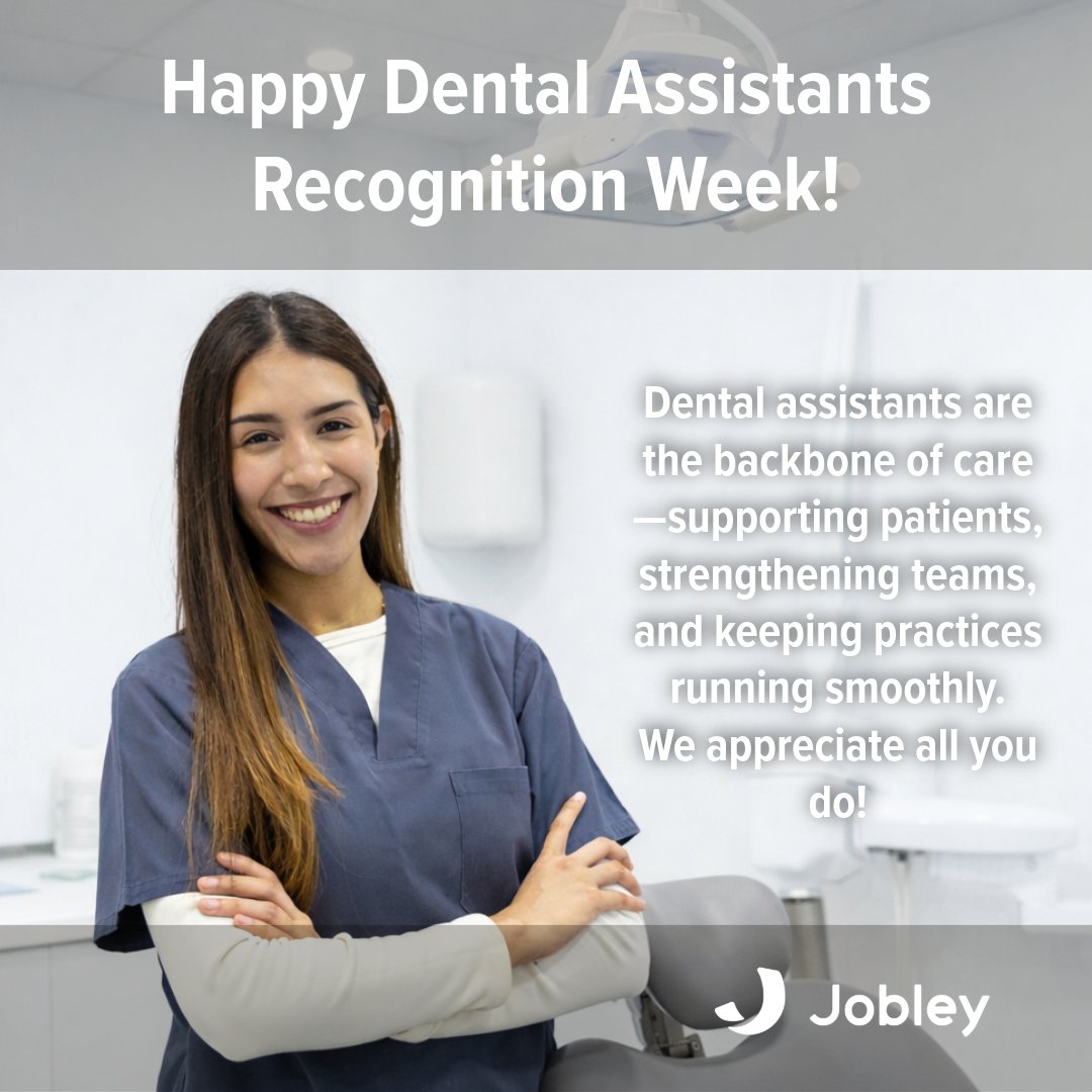 Jobley_Health's tweet photo. Happy #DentalAssistantsRecognitionWeek!

Dental assistants are the backbone of care—supporting patients, strengthening teams, and keeping practices running smoothly every day.

Cheers to all DAs! 👏

#DARW2026 #DentalAssistants #DentalAssistantsRecognitionWeek https://t.co/hnqq3uctzV
