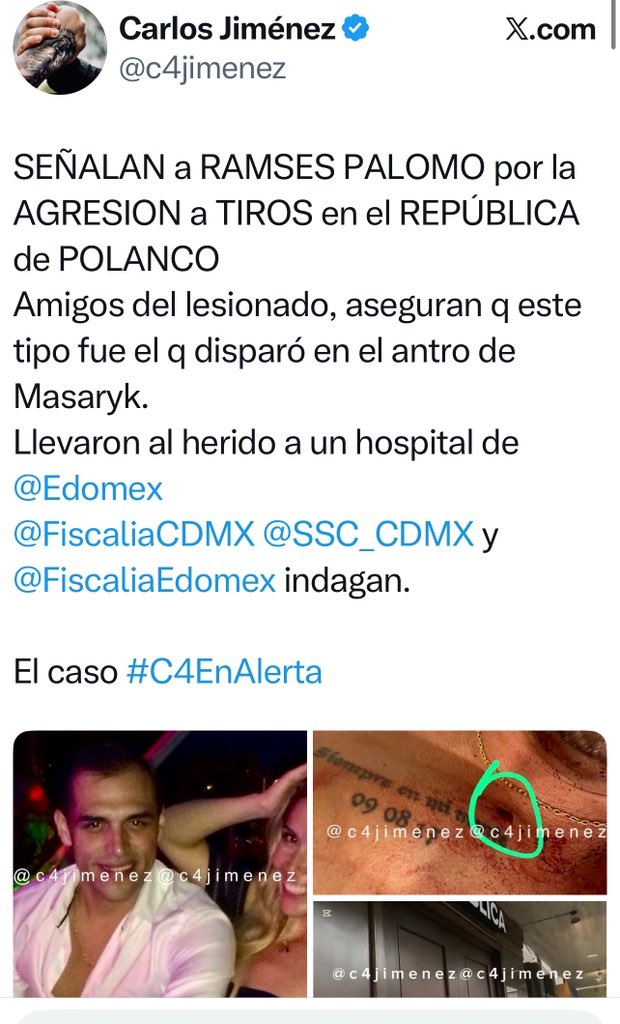 DETIENEN al Q SOLTÓ de BALAZOS en el REPÚBLICA de POLANCO <a href="/AlcaldiaMHmx/">Alcaldía Miguel Hidalgo</a>
Agentes de <a href="/PDI_FGJCDMX/">Policía de Investigación</a> atraparon en el <a href="/AICM_mx/">Aeropuerto Internacional Benito Juárez CDMX</a> al “empresario” Ramses Palomo.
En octubre 2024 le disparó a un cliente en el antro.
Está acusado de tentativa de homicidio.

El caso #C4ENALERTA