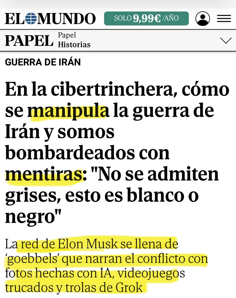 😱 Cómo será la situación para que hasta El Mundo lo tengo tan claro.

❌ En España 🇪🇸 hay muuuchos goebbels: Abascal, Feijóo, Ana Rosa, Manso, Herrera, Vallés, Losantos… y becarios: Vito, Negre, Alandete, Quintos, Íker, Abad…