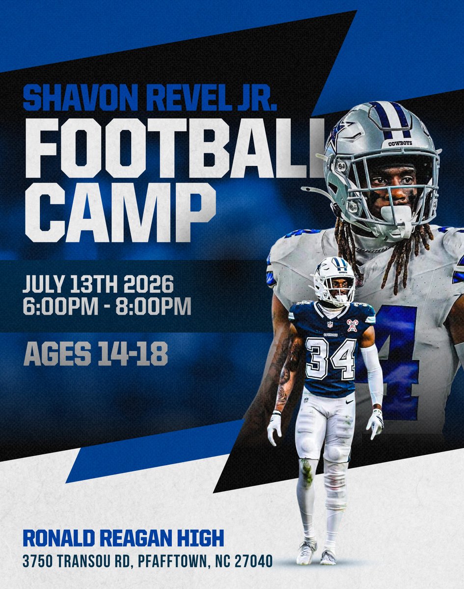 RaidersFB's tweet photo. 🚨 SAVE THE DATE 🚨       Our very own ⁦@ShavonRevel⁩ will be holding his 1st annual Shavon Revel Jr. football camp at Reagan High School in July. More info to come #NFL https://t.co/YH5OL0gqpN