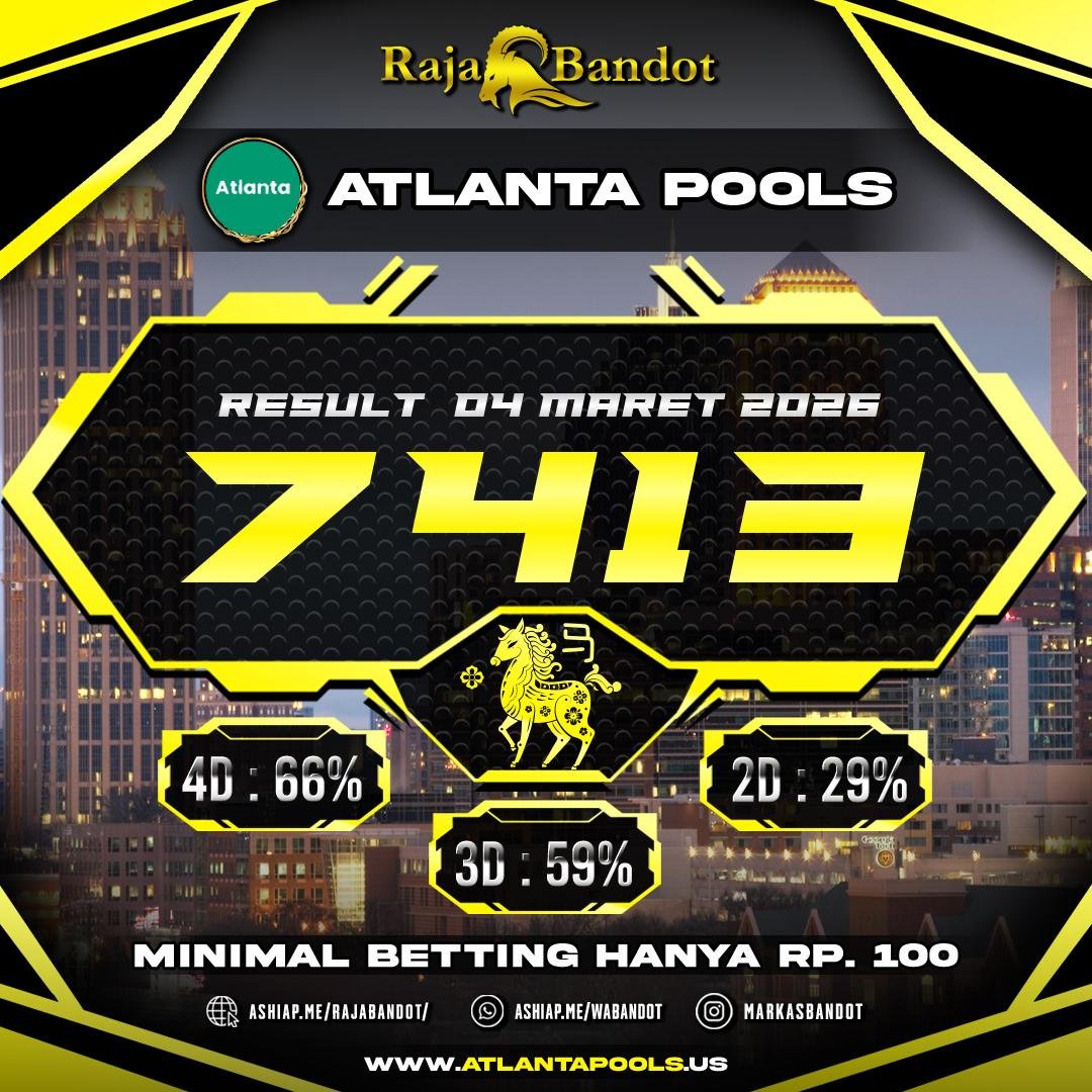 RAJABANDOT999's tweet image. ✨ INFO LENGKAP PENGELUARAN ATLANTA ✨ 
RESULT  : 🔥 7413 🔥 
SHIO :  KUDA 
TANGGAL :04 MARET 2026

SELAMAT KEPADA PEMENANG SALAM JACKPOT #ATLANTAPOOLS  #RAJABANDOT_OFFICIAL2